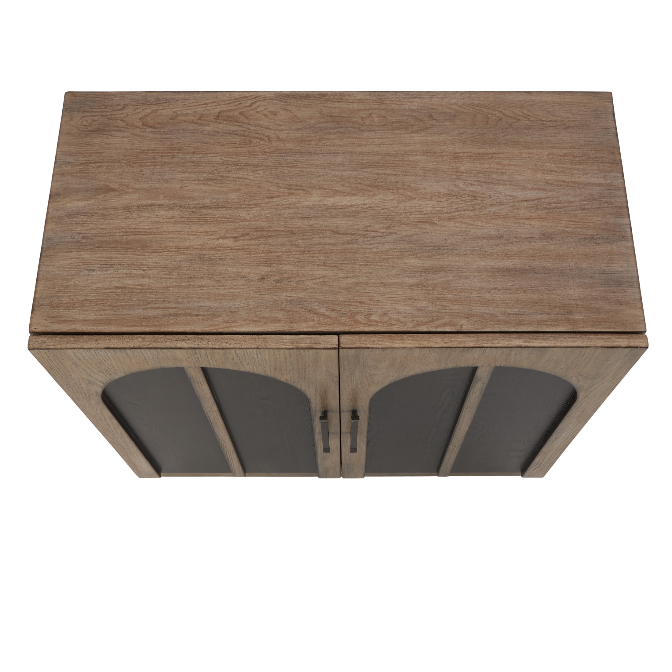 DecMode 35" x 33" Gray Wooden Washed 2 Door Cabinet with Black Split Arches and Metal Bar Handles, 1-Piece