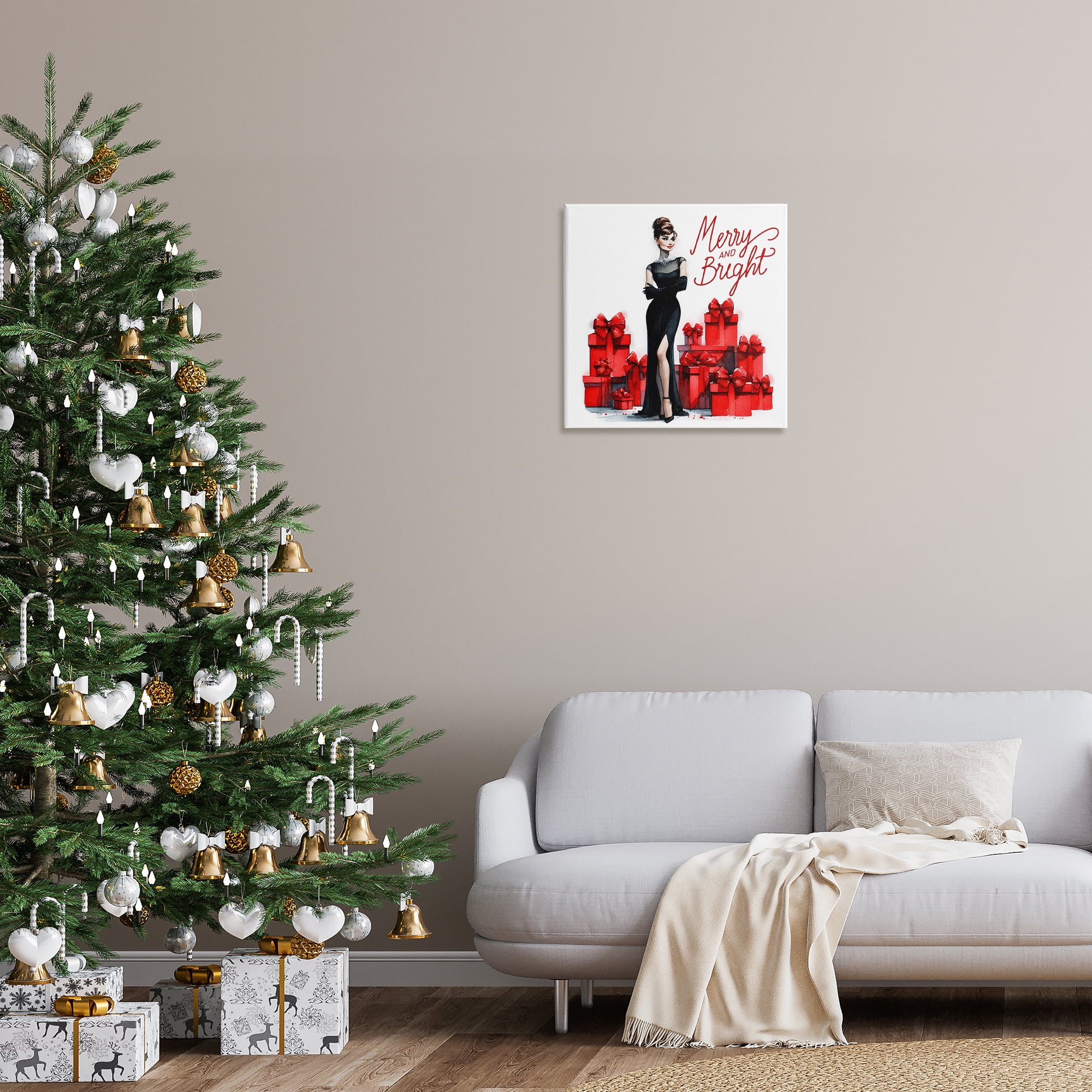 Stupell Industries Glam Merry & Bright Holiday Painting Gallery Wrapped Canvas Art Prints Wall Art, 24 x 24
