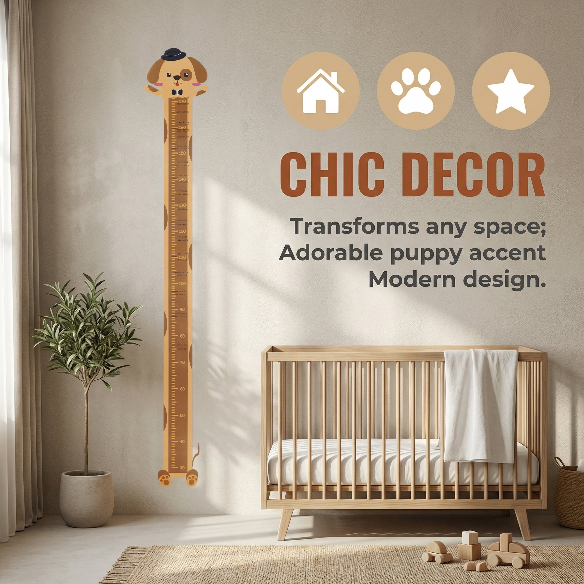 Unique Bargains Cartoon Animals Height Chart Sticker Tan 66.1" x 8.3"