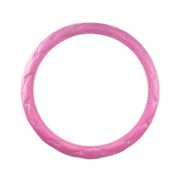 Blasgw Car Steering Wheel Cover With Diamonds Leather Four Seasons General Non-slip Fashion Cute Car Interior Steering Wheel Cover Hot Pink