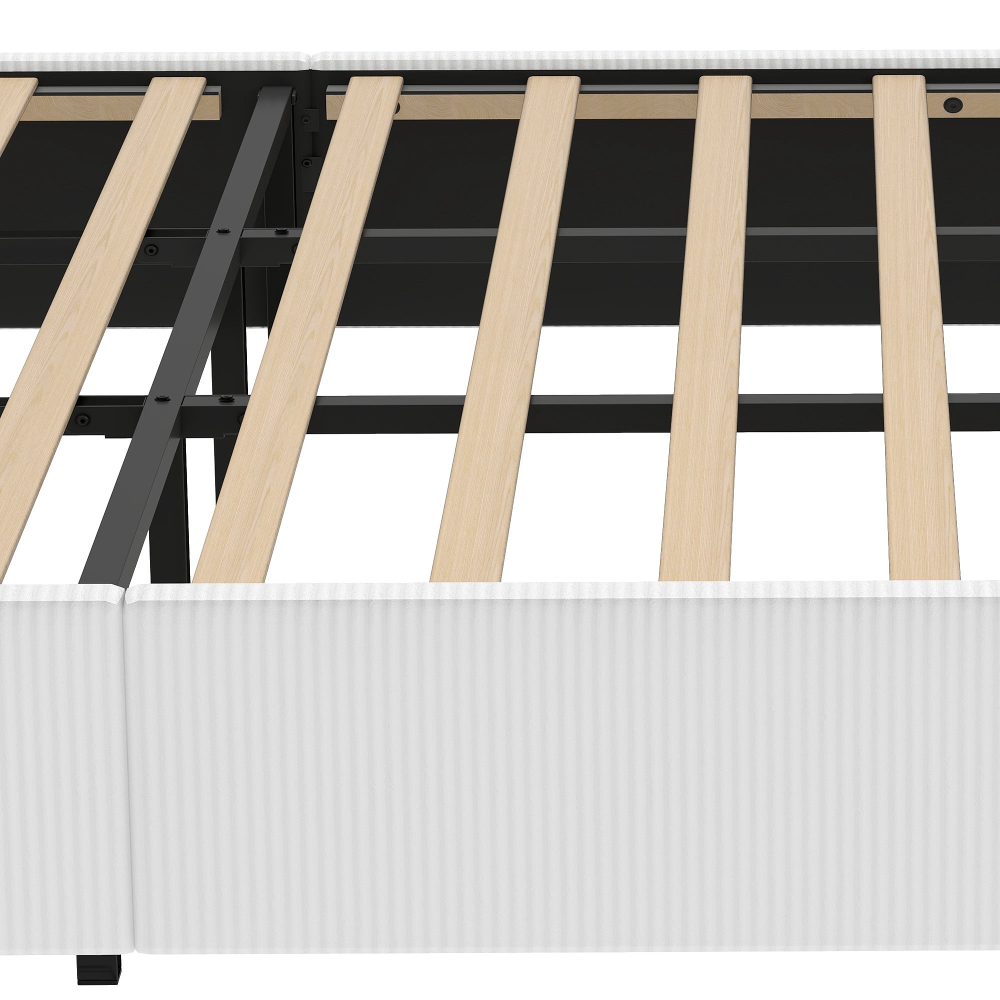 Uforic Upholstered Bed Frame with Tall Headboard & LED Lights, King Size, White