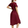 thumbnail image 3 of MLANM Women's Summer Short Sleeve Casual Wrap V-Neck Floral Party Dress with Pockets, M Wine Red, 3 of 7