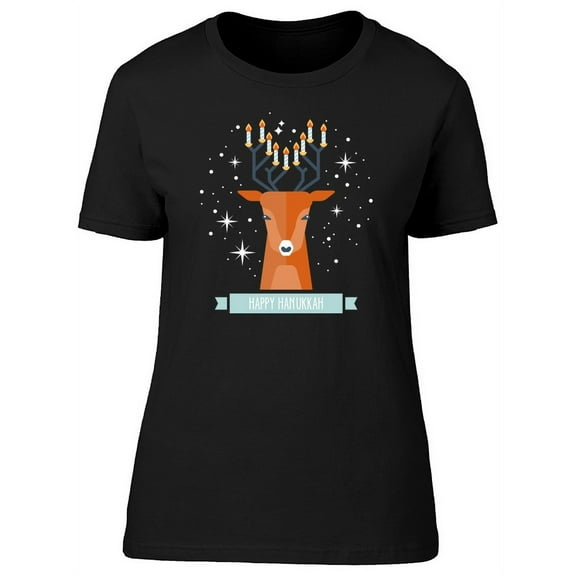 Happy Hanukkah Deer T-Shirt Women -Image by Shutterstock, Female Large