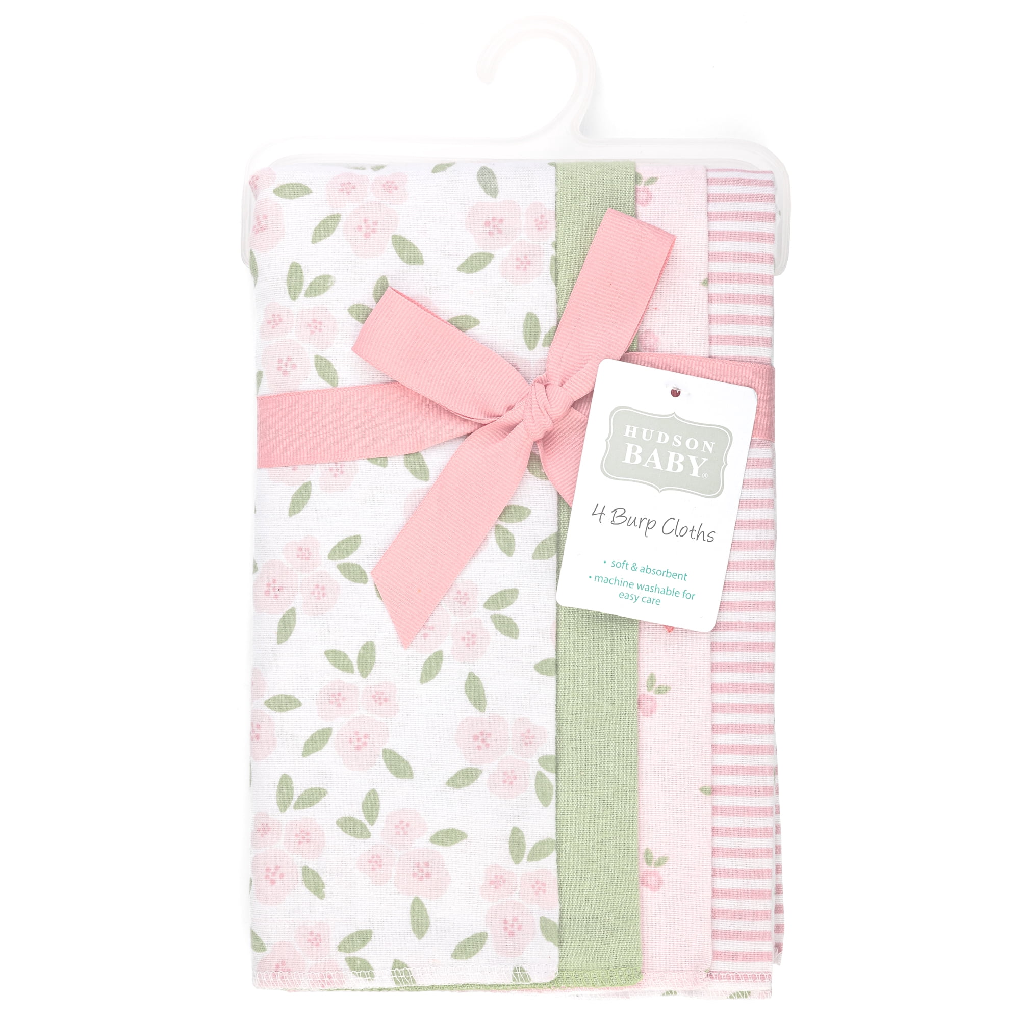 Hudson Baby Girl Cotton Polyester Flannel Burp Cloths 4-Pack, Sweet Little Floral, One Size