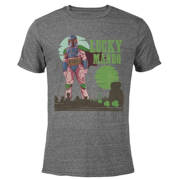 Star Wars The Mandalorian Lucky Mando St. Patrick’s Day - Short Sleeve Blended T-Shirt for Adults - Customized-Dark Heather