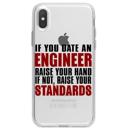 DistinctInk Clear Shockproof Hybrid Case for iPhone XS Max (6.5" Screen) - TPU Bumper Acrylic Back Tempered Glass Screen Protector - Date Engineer or Raise Your Standards