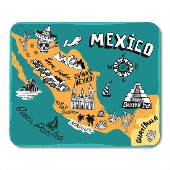 SIDONKU Yellow Trip Map of Mexico The Main Attractions Beach Road Mousepad Mouse Pad Mouse Mat 9x10 inch