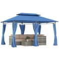 thumbnail image 2 of Outsunny 10' x 13' Patio Gazebo, Double Roof Outdoor Gazebo with Curtains and Metal Frame for Garden, Lawn, Backyard and Deck, Dark Blue, 2 of 9