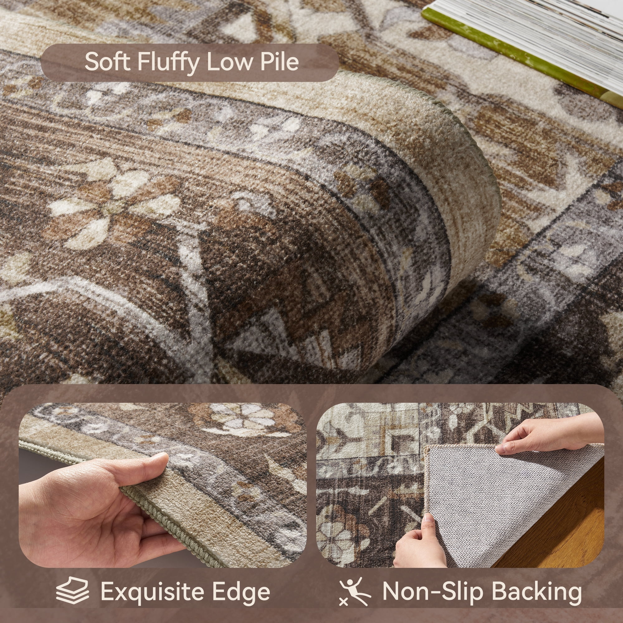 SIXHOME 8'x10' Eastern Classic Area Rug Washable Distressed Carpet Vintage Medallion Rugs for Living Room Bedroom Kitchen Dining Room Retro Neutral Home Decor Brown