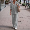 thumbnail image 2 of Womens Two Piece Set Long Sleeve Shirt Wide Leg Pants Casual Solid Color Spring Fall Outfit Light Gray S, 2 of 3