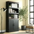 thumbnail image 2 of DIYART 71" Tall Bookshelf with Doors, 5 Tiers Farmhouse Bookcase with Adjustable Shelves, Wooden Rustic Display Cabinet for Home Office, Living Room, Black, 2 of 8