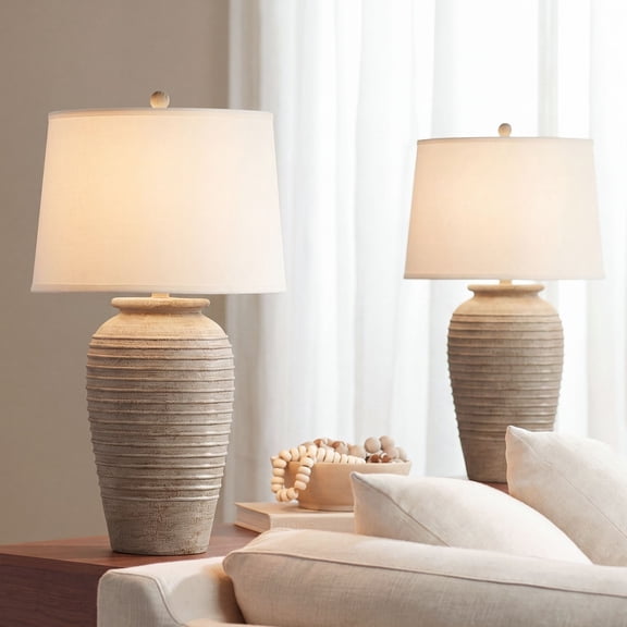 John Timberland Austin 28" Tall Jug Southwest Farmhouse Rustic Table Lamps Set of 2 Sand Toned Ridged Finish Living Room Bedroom