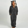 thumbnail image 2 of FAWUUDO Fuzzy Jumpsuit for Women Fleece Onesies Pajamas Warm Sherpa Romper Sleepwear One Piece Zip Hooded Playsuit Loungewear Dark Gray, 2 of 6