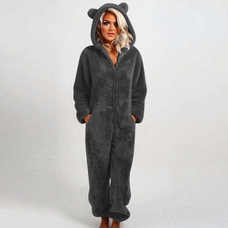 Buy COZYPOIN Womens Fleece Onesies Pajamas Fuzzy Sherpa Adult Hooded One  Piece Onesie Winter Romper Flannel Loungewear Sleepwear, Beige, Small at  Amazon.in Women Teddy Fleece Zip Up One Piece Hooded Pajamas Cozy Sleepwear