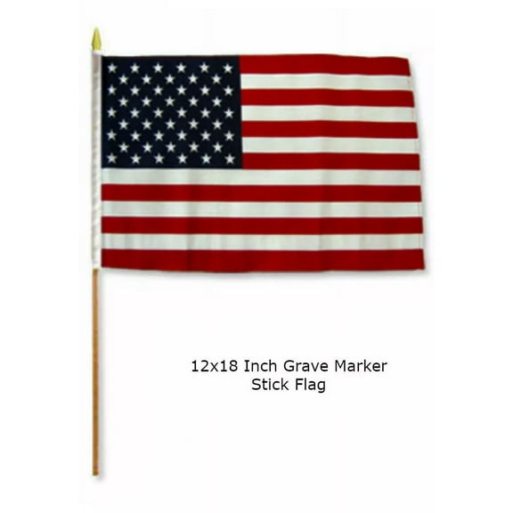 ANT Enterprises 12"x18" Polyester USA American 50 Star Grave Marker Stick Flag