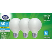 Great Value Deco LED Dimmable Soft White G25 Light Bulbs, 60w Eqv, 3 Pack
