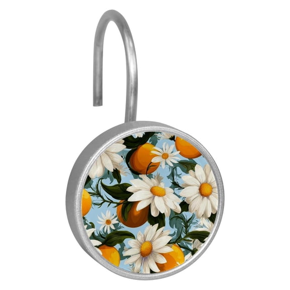 Imobaby 12 Pcs Metal Shower Curtain Hooks Rust Proof for Shower Curtain Liner - White Daisy Flowers