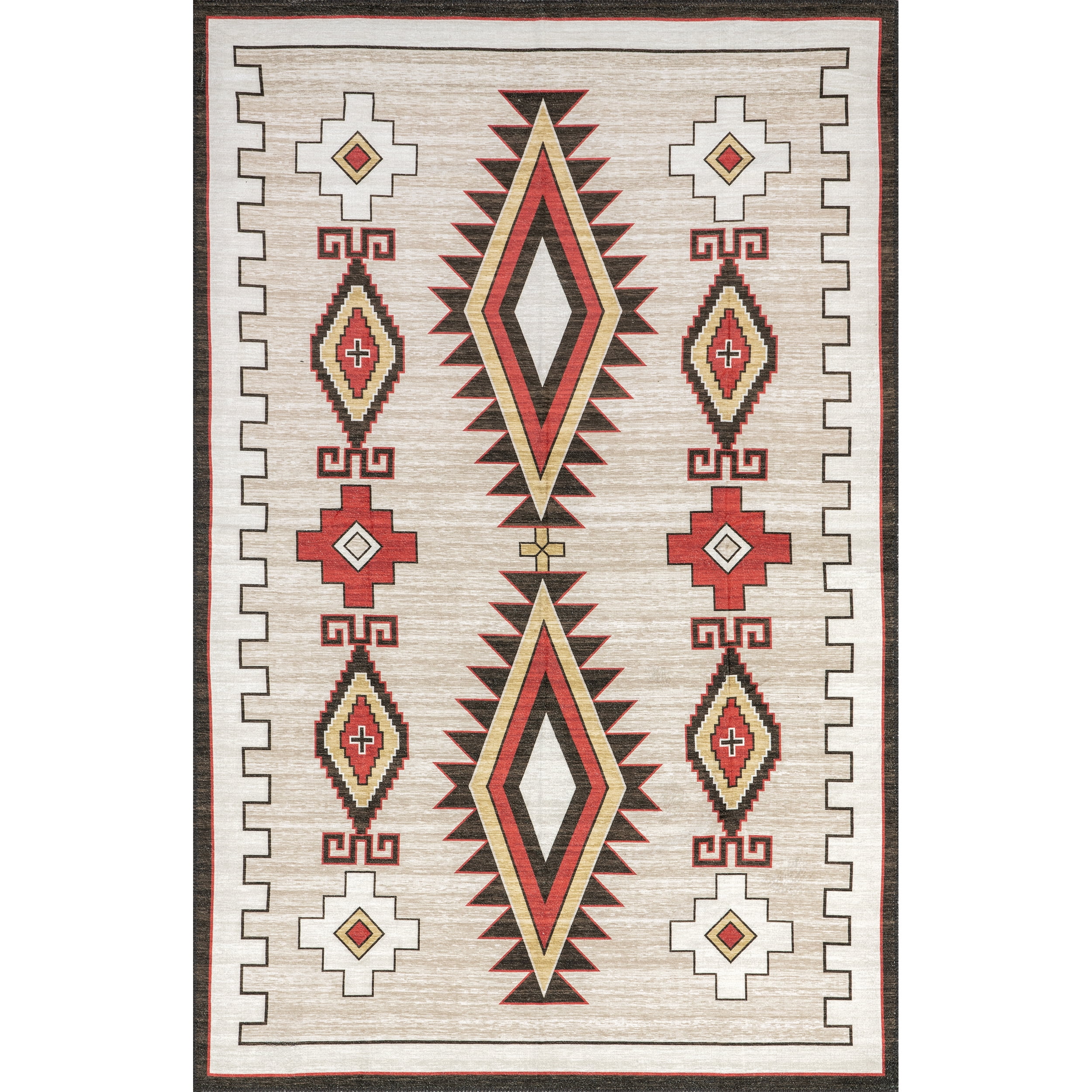 nuLOOM Elora Southwestern Machine Washable Area Rug, 4' x 6', Ivory