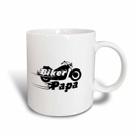 Coil Mug - 3dRose Biker Papa - motorbike dad father motorcycle culture. Fast bike. cool black and white flaming text, Ceramic Mug, 15-ounce