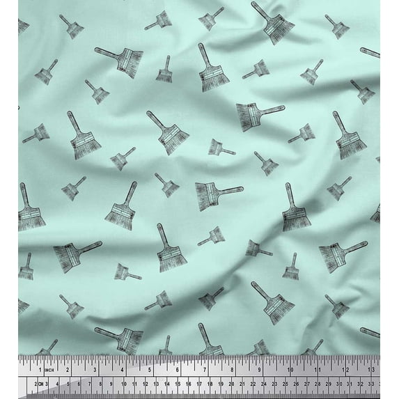 Soimoi Green Cotton Duck Fabric Paint Brush Hardware Print Sewing Fabric Yard 56 Inch Wide