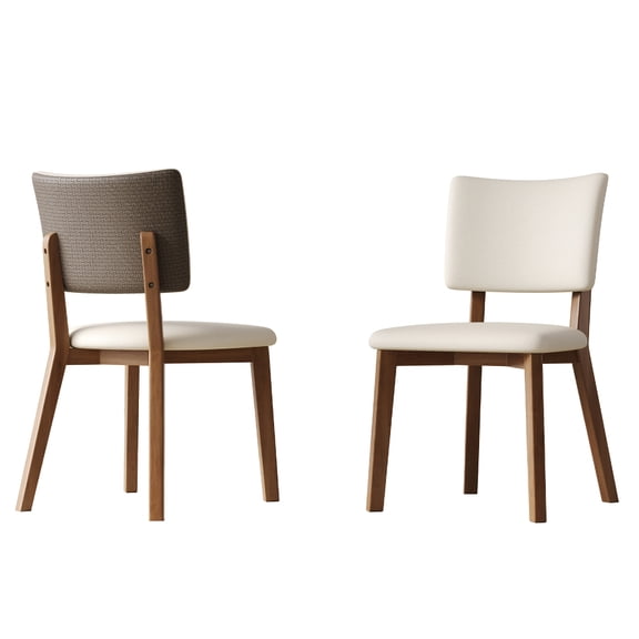 Gearwell Wooden Dining Chairs Set, 2 White and Walnut Mid-Century Modern Kitchen Side Chairs with Solid Wood Legs for Dining Room, Living Room, and Kitchen