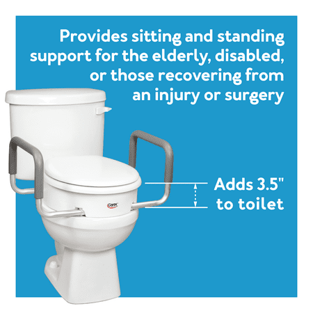 Carex Raised Toilet Seat with Handles, Standard Round Toilets, Adds 3.5" to Height, 250 lb Capacity