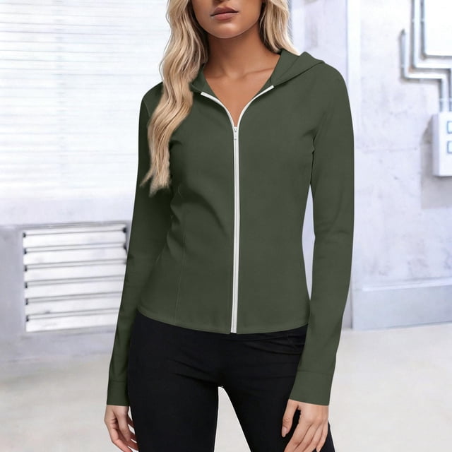Neewe Veste Athlétique Légère pour Femmes à Taille Froncée, Protection Solaire, Fermeture Éclair Complète, Chandails à Manches Longues, Randonnée Plein Air avec Poches