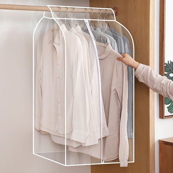 Bxaolu 35.5" Hanging Garment Bags for Closet Storage Large Clear Window Hanging Clothes Storage Garment Rack Cover Coat Protector for Suit, Wardrobe, Clear