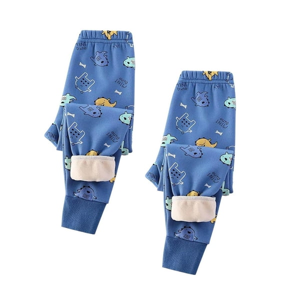 CYRBOKO Sleep Pants for Boys, Soft Elastic Waist Cotton 2PC Winter Thermal Pants Blue Size 10-12 T