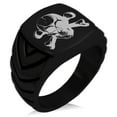 thumbnail image 1 of Stainless Steel Iconic Pirate Crossbones Skull Chevron Pattern Biker Style Polished Ring, 1 of 1