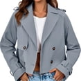 thumbnail image 2 of Double Breasted Women Solid Color Lapel Trench Coat Cropped Jacket, 2 of 6