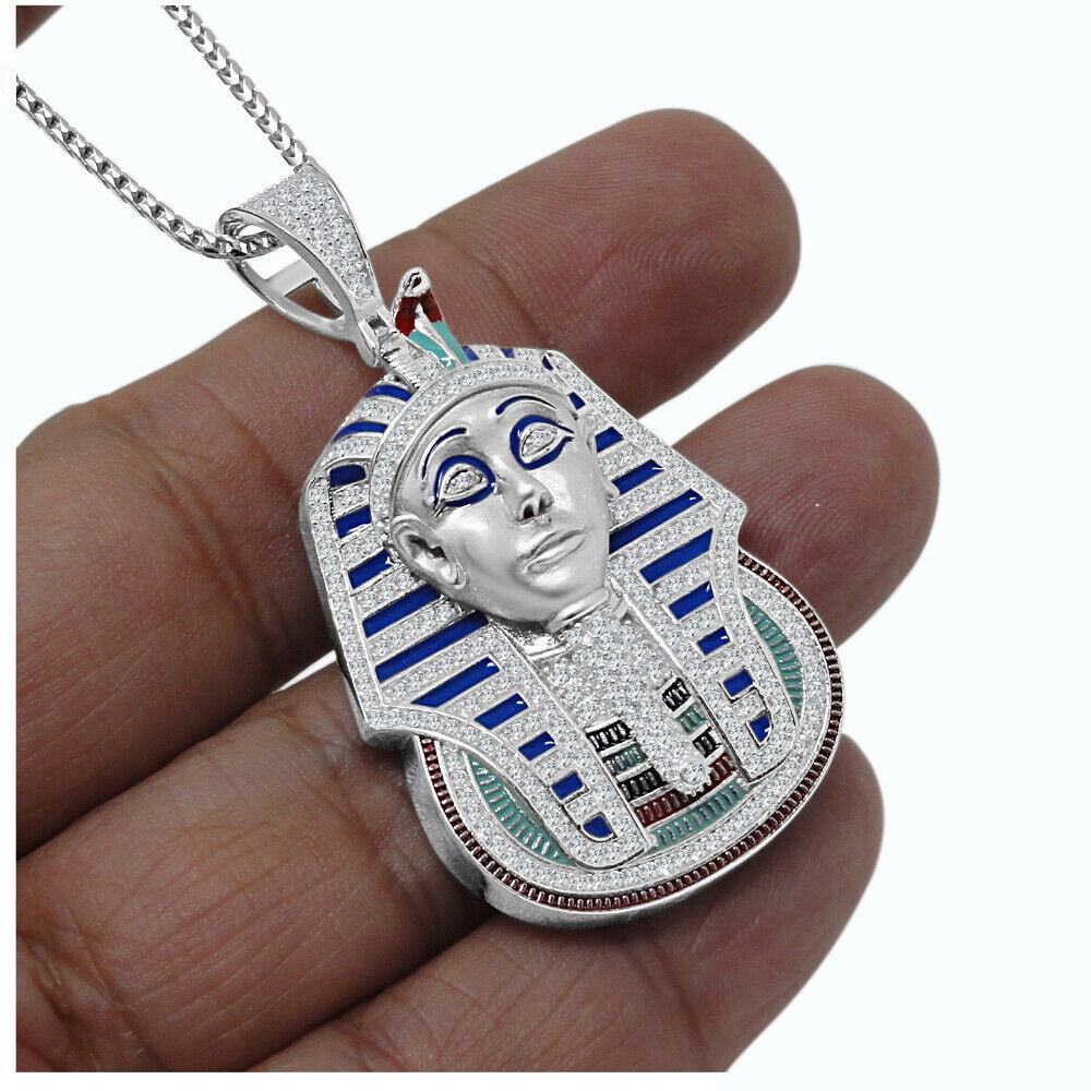 25+ Grams Real Silver 14K White Gold Over Egyptian King Tut Pharaoh Pendent Charm 2''