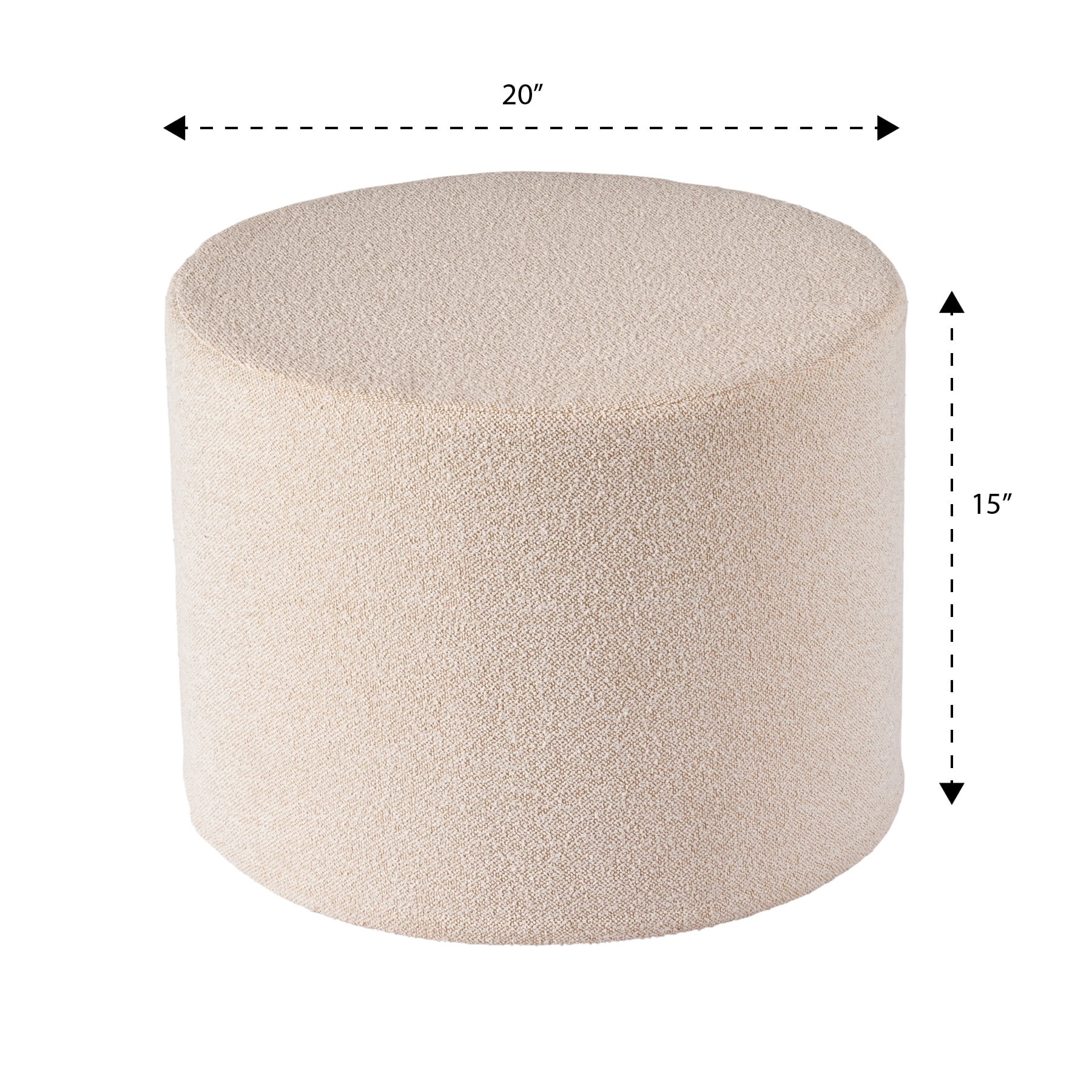 Better Homes & Gardens 20" Round Outdoor Pouf Ottoman, 1-Piece, Cream Boucle