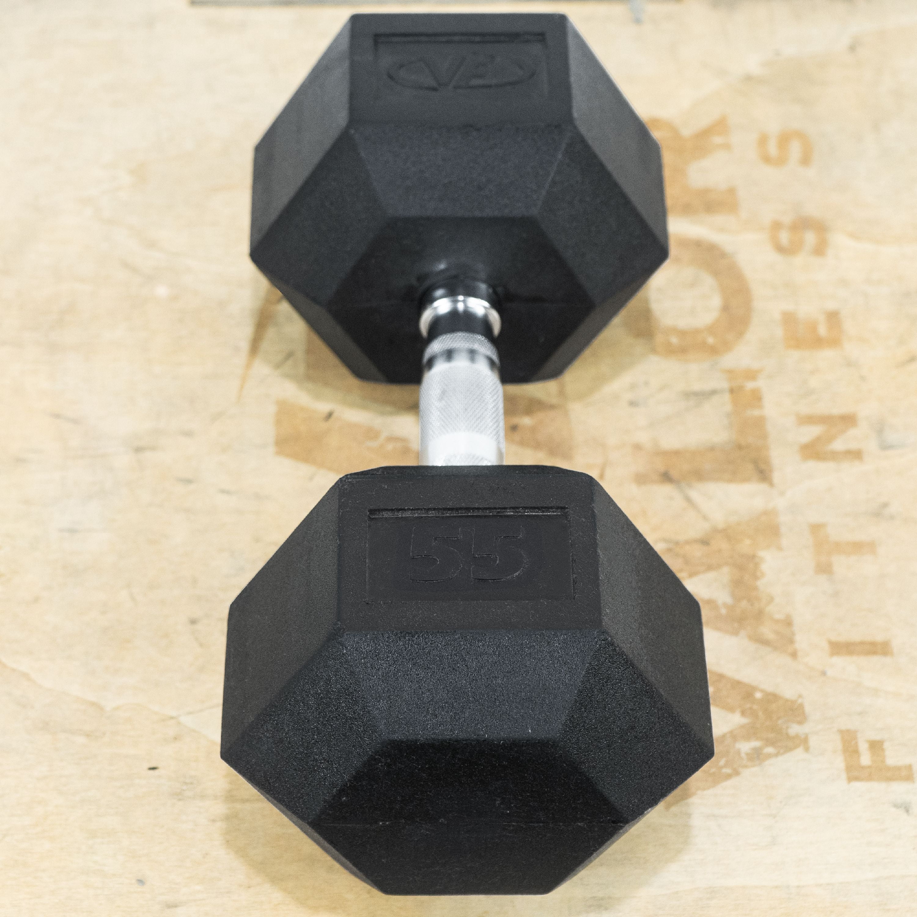 Valor Fitness 55Lb Rubber Hex Dumbbell-Finish:Black/Chrome