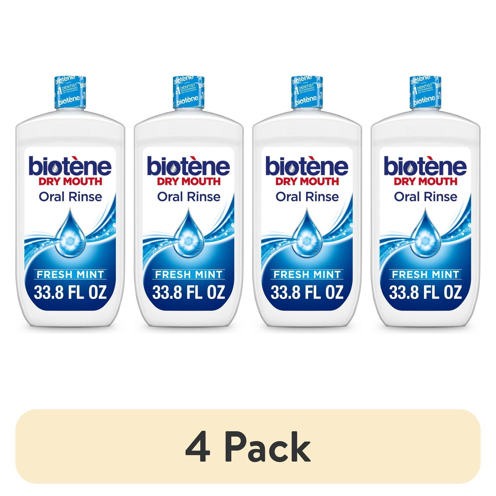 (4 pack) Biotene Moisturizing Dry Mouth Oral Rinse Mouthwash, Fresh Mint, 33.8 Fl Oz, for Children and Adults