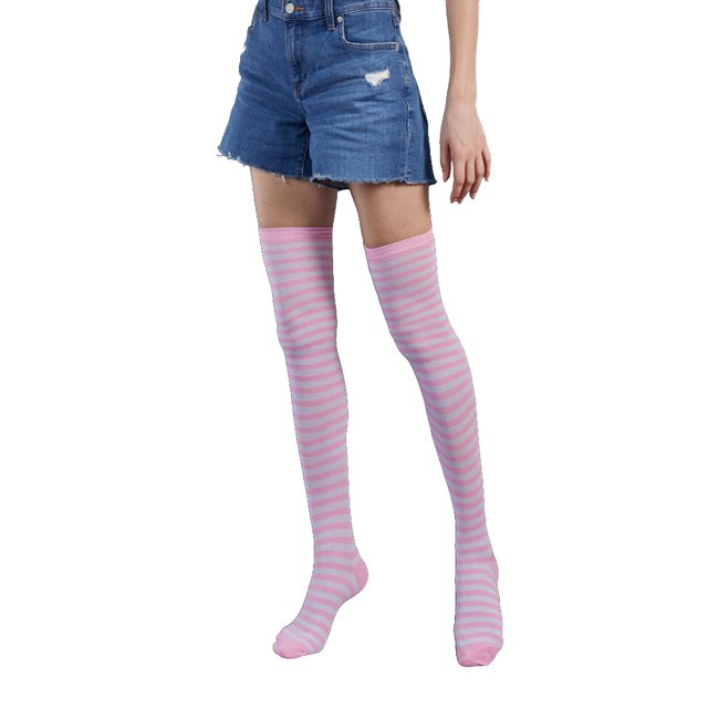 Qarigey Paquete de 2 calcetines a rayas de talla grande hasta el muslo, elasticidad, transpirabilidad, cómodos, cálidos, apariencia de moda, medias Medias rosa blanco Qarigey AP008874-22