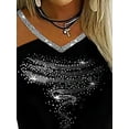 thumbnail image 5 of Gvmfive Women Blouses Rhinestone Short Sleeve Cold Shoulder Tunic Tops T Shirts, 5 of 6