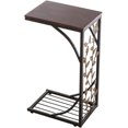 thumbnail image 5 of C Shaped End Table Sofa Side Table for Living Room, Couch Small Coffee Tray Snack Table Slide Under Sofa with Elegant Leaf Design, Bronze Metal Frame and Wooden Tabletop, Brown & Golden, 5 of 18