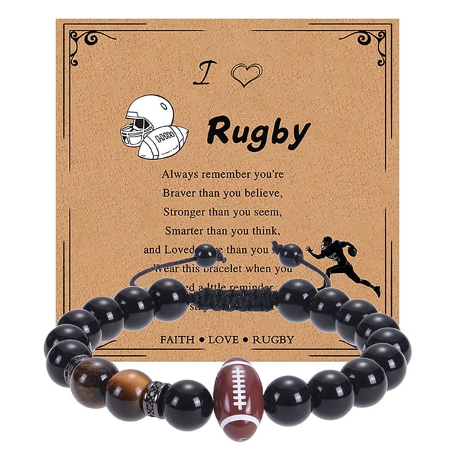 Basketball Baseball Bracelet Natural Beaded Rugby Bracelet Sports Bracelet With Card