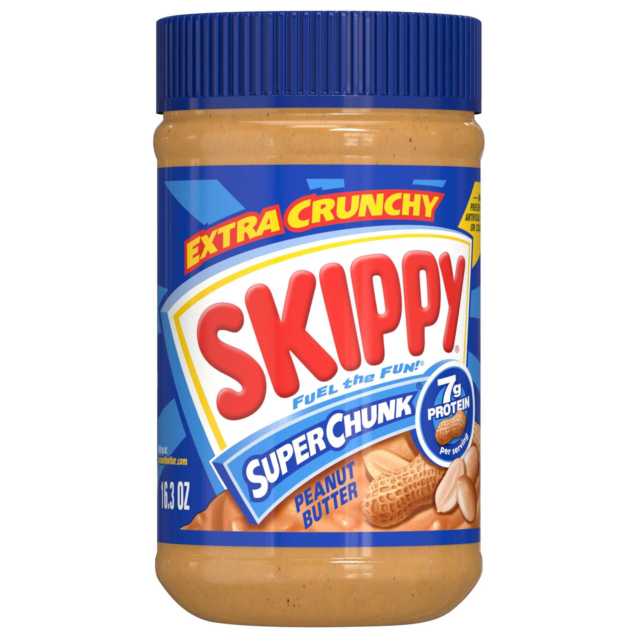 (4 pack) SKIPPY SUPER CHUNK Peanut Butter, 7 g Protein Per Serving, Shelf-Stable, 16.3 oz Plastic Jar