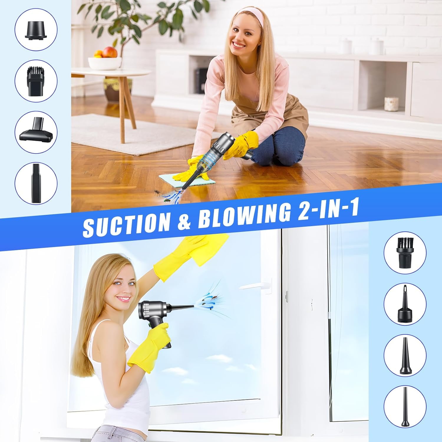 Bug Vacuum Catcher Spider Killer Insect Catcher Cordless Handheld Car Vacuum Cleaner 5 in 1 Portable 15000PA High Power Compressed Air Duster & Air Blower with Brushless Motor for Pet Home Office