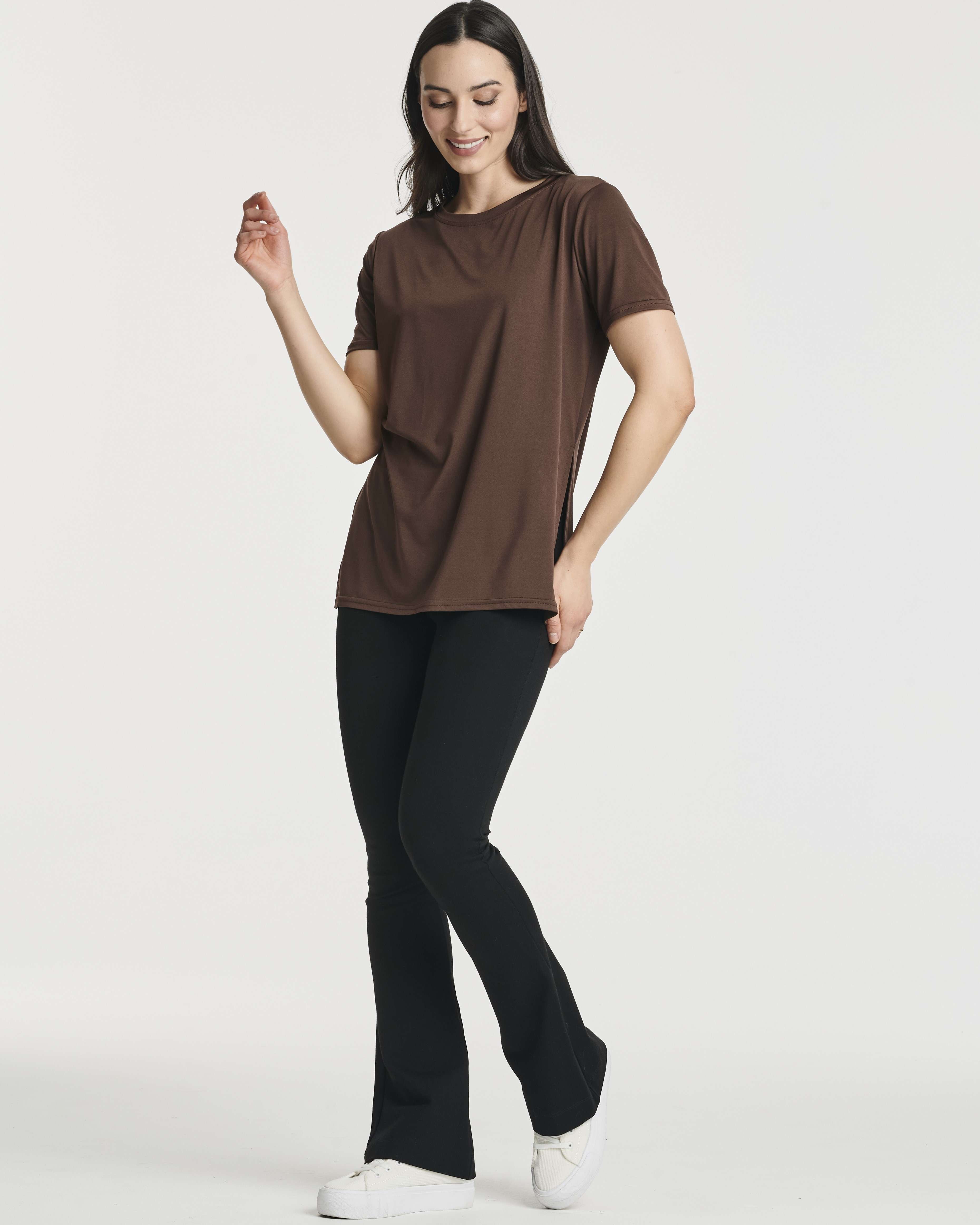 Real Essentials 5 Pack: Women's Short Sleeve Active Workout T-Shirts - Dry Fit Gym Tops with Split Hem (Plus Sizes)