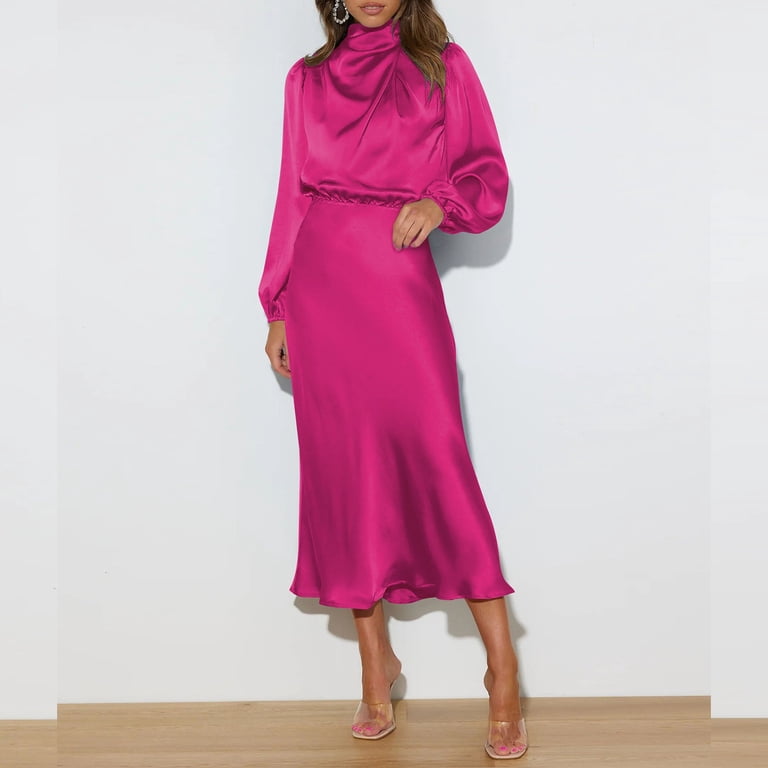 chinese dress ladies Hot Pink Ruched Long Sleeve Cross Front Midi Dress – AX Paris US