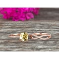 thumbnail image 4 of 2 Pcs 10k Rose Gold 2.55 Carat 7mm Cushion Cut Champagne Diamond Moissanite Engagement Ring Set Solid 10k Rose Gold Bridal Set Custom Made Flaming Jewelry Twisted Across Matching Band, 4 of 5