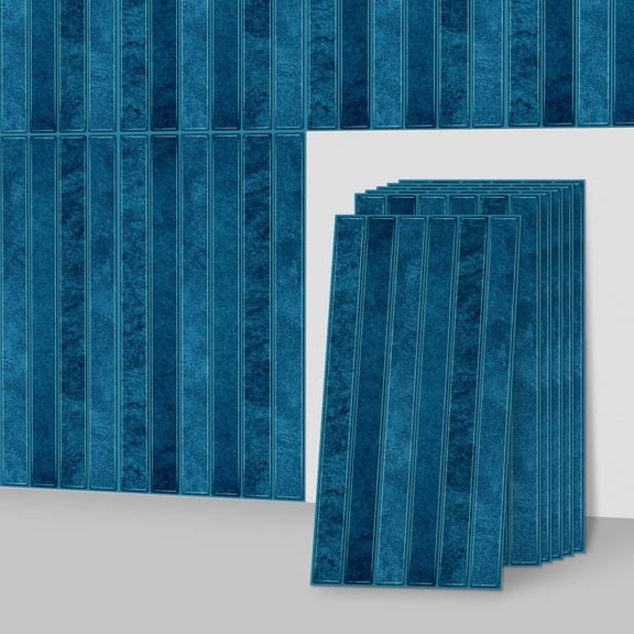 6 Piece Peel and Stick Tile Stickers Wall Decals 11.81" x 5.91" Blue Mosaic Marble Pattern Self Adhesive Backsplash Kitchen Bathroom