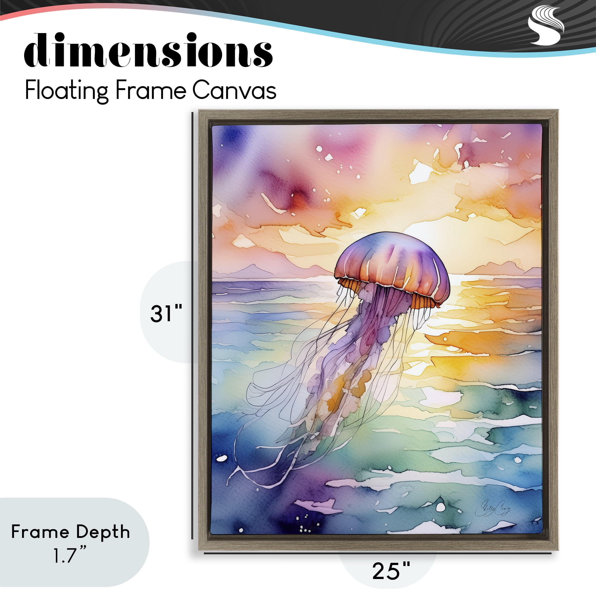 Stupell Industries Celestial Drift Jellyfish Brown Framed Floater Canvas Wall Art, design by Shelly Craig