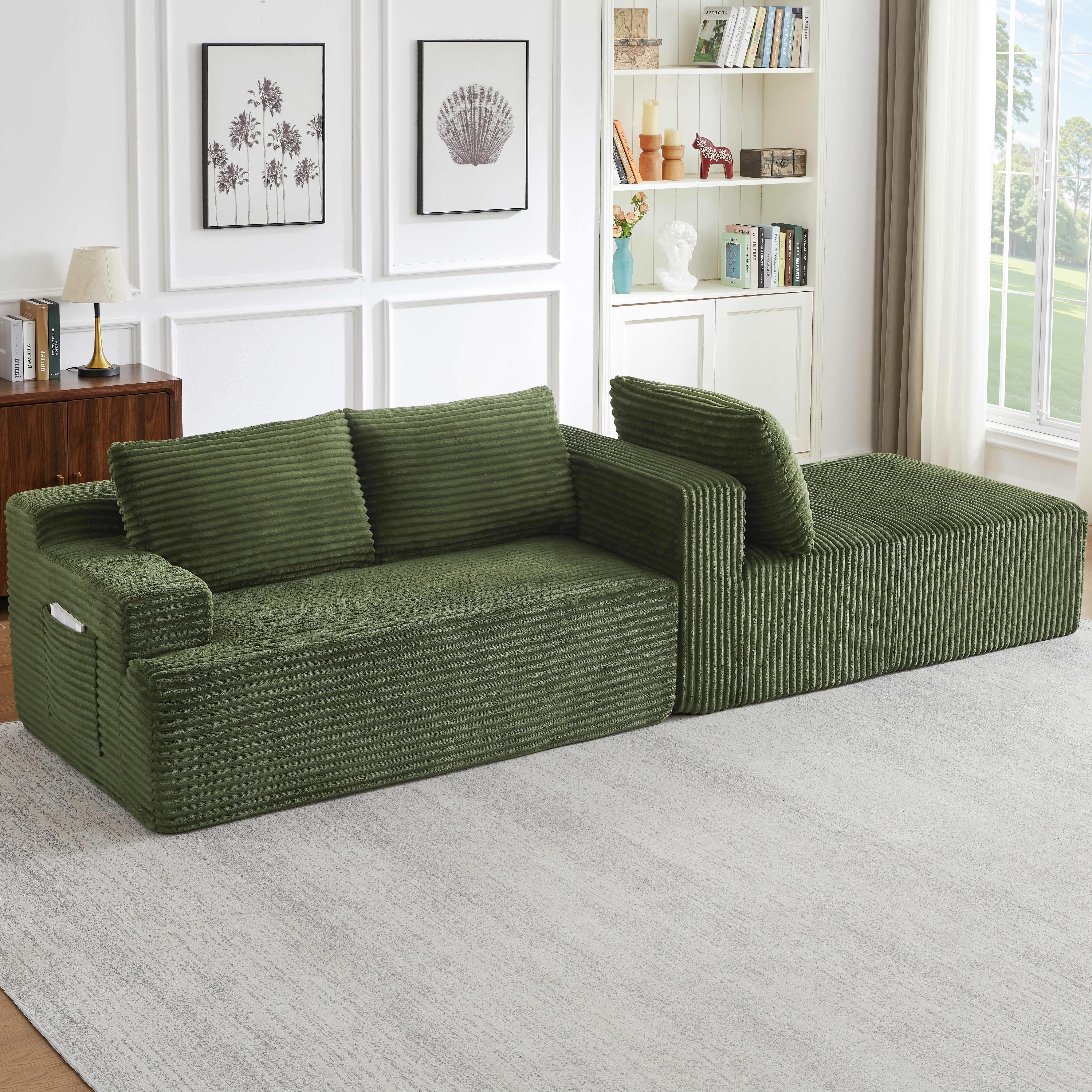 MAYEERTY L-Shaped Cloud Sectional Sofa, No Assembly Required Sleeper Couch for Bedroom & Apartment, 96×61" Green