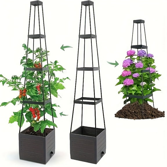 4-layer Large-sized Elevated Garden Bed Planting Box and Trellis, Tomato Planting Pot with Support Cage Self-watering Garden Planter, Suitable for Outdoor Terrace Climbing, Vine Plants, Vegetables