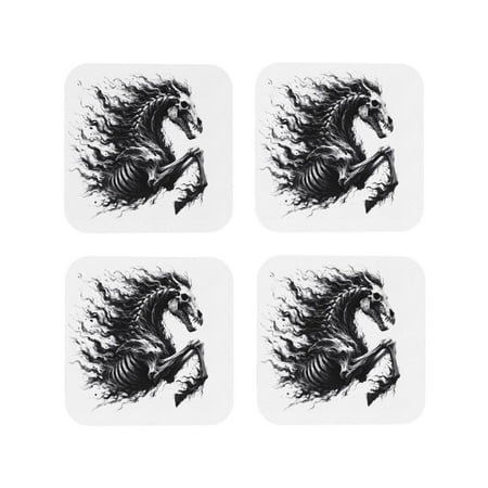 

Drink Coasters Set of 4 Ghostly Skeleton Horse Leather Coasters for Coffee Table Protector Heat Resistant Cute Coasters for Home Decor Housewarming Gifts Bar Kitchen 4 Inch Square
