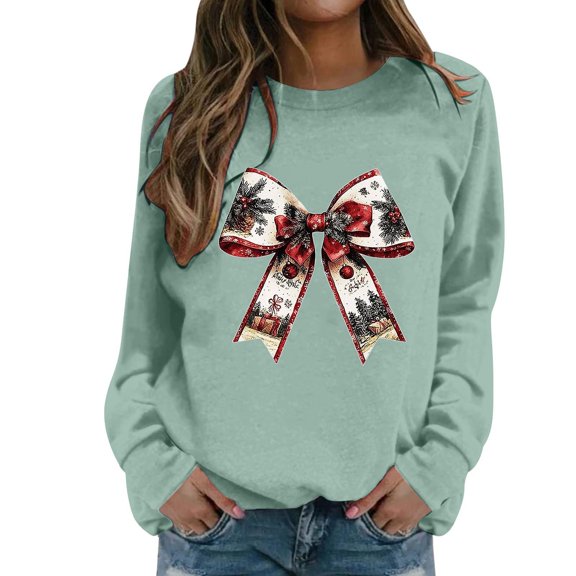 Christmas Sweatshirts For Women Crewneck Long Sleeve Shirts Casual Tops Fall Lightweight Pullover Sweatshirts Light Green XXL